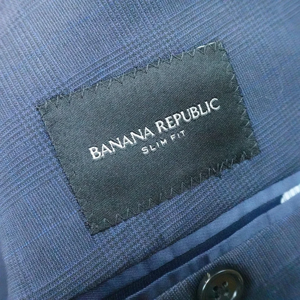 NEW Banana Republic Blazer Mens 42R Navy Plaid Slim Wool Sport Coat Suit Jacket